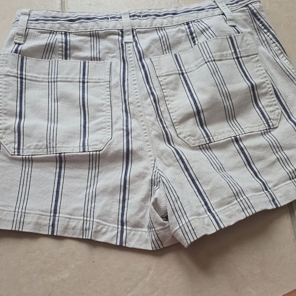 MADEWELL The Emmett Striped White  and Navy Denim Women's High Waisted Shorts 31